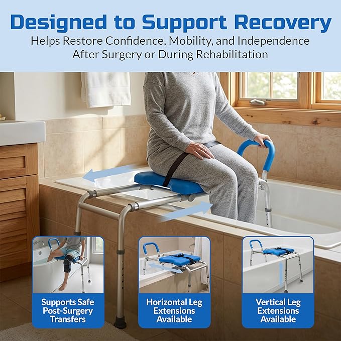 Platinum Health Roundabout 2.0 Sliding Transfer Bench with Rotating Seat. Padded for Warmth/Comfort. Enjoy Safe, Fast, Easy, Pain-Free, Strain-Free tub and Shower transfers. Ideal for Seniors/Elderly