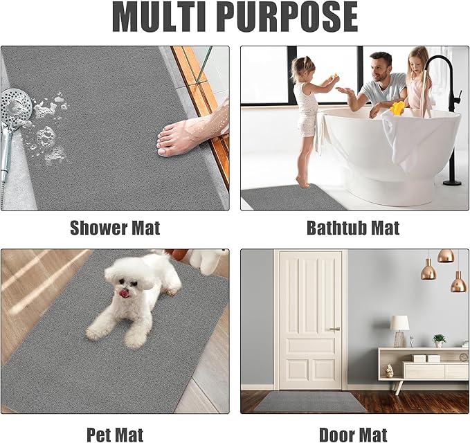 HOMBYS 58 x 44 Extra Large Shower Mat for Shower Stall Tub, Non Slip Bath Mat Bathroom Accessories, PVC Loofah Mats for Shower and Bathroom, Quick Drying, (Grey, 58"x44")