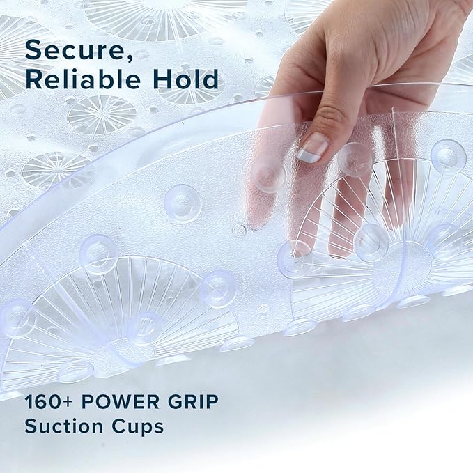 SlipX Solutions Power Grip Round Vinyl Standard Shower Stall Mat, 23” Round, Non-Slip for Elderly & Kids Bathroom, Essential Coverage, Drainage, 160 Suction Cups, Retro Style (1, Clear)
