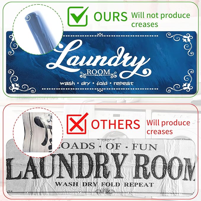 XLHOMO Laundry Room Rug Runner Non Slip, 17.7"x45" Navy Blue Laundry Mat Farmhouse Washable, Laundry Rugs for Laundry Room Floor, Mudroom, Kitchen, Washroom, Bathroom, Hallway, Entryway Carpet Decor