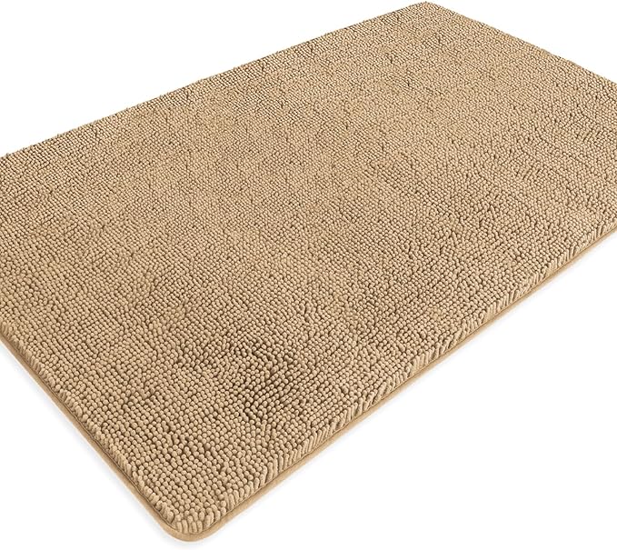 Bathroom Rugs 36 x 60 Inch – Extra Large Bath Mat | Absorbent and Washable Thick Chenille Bath Rugs Non-Slip Runner Rug for Bathroom, Shower, Tub(Beige)