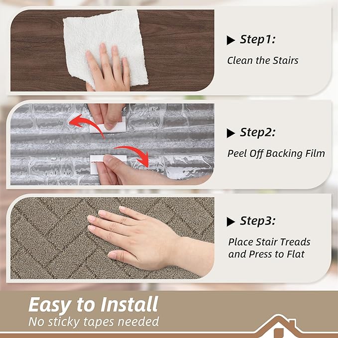 BEQHAUSE Edging Stair Treads for Wooden Steps 9" x 28", Non Slip Carpet Stair Treads Indoor Stair Runners, Soft Stair Rugs, Machine Washable, 100% Polyester, TPE Backing, 4pcs, Beige