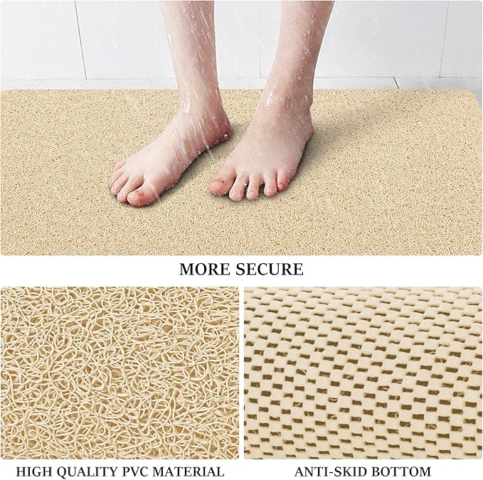LuxStep Shower Mat Bathtub Mat,40x24 inch, Non-Slip Bath Mat with Drain, Quick Drying PVC Loofah Bathmat for Tub,Shower,Bathroom,Khaki