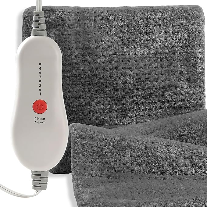 ESTINGO Electric Heating Pad HSA Eligible, Heated Pad for Back Neck Shoulder Pain Relif, Heating Pad for Period Cramps with 2H Auto Shut Off and 4 Heating Levels, 12"x24" Dark Grey