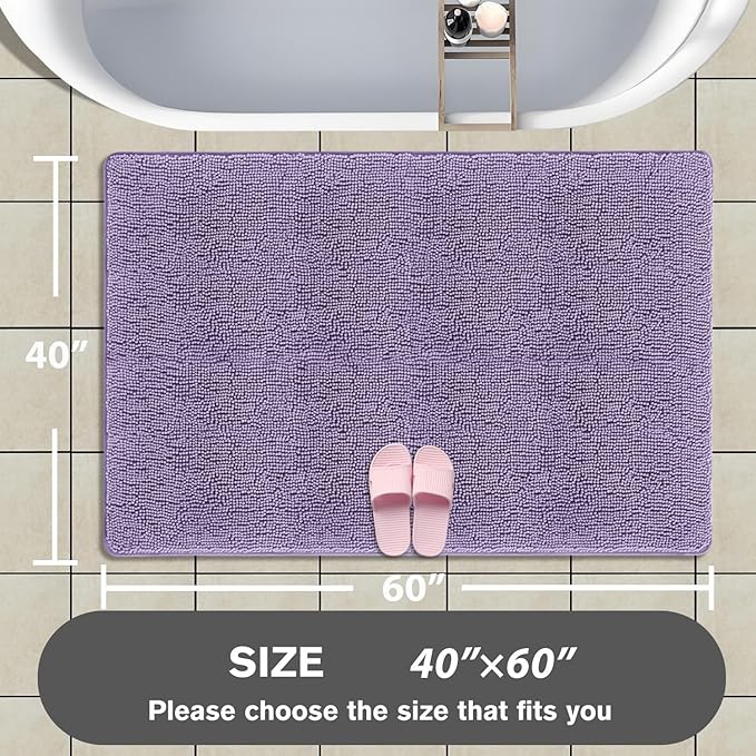 Bathroom Rugs 40 x 60 Inch – Extra Large Bath Mat | Absorbent and Washable Thick Chenille Bath Rugs Non-Slip Runner Rug for Bathroom, Shower, Tub(Lavender)