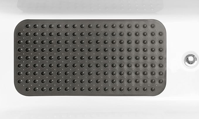 Large Non-Slip Bathtub & Shower Mat 31 inch x16 inch (Smooth/Non-Textured Tubs Only) Safe, Clean, Machine-Washable, Superior Grip&Drainage, Vinyl, Transparent Black, Medium