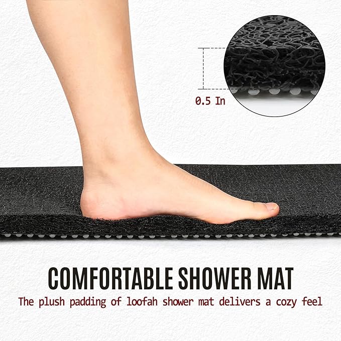 Joyhalo Shower Mat Bathtub Mat Non Slip, Bathmats Non Slip, Quick Drying Foot Scrubber Loofah Mats for Shower, Tub, Bathroom, Home, 32x24inch, Black