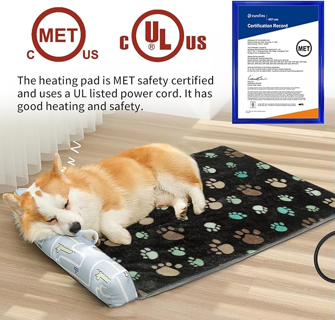 GOLOPET Extra Large Dog Heating Pad 47x30 in with Smart Thermostat Switch and Power Line Protection Tube,Obtained MET and UL Dual Certification,Waterproof Pet Heating Pad for Dogs-Black