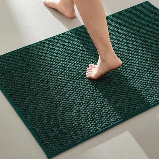 TYUU Bathroom Rugs Non Slip Washable, Super Absorbent Thin Bath Mat Quick Dry Low Pile Bathroom Rug, Dark Green 24"x36"