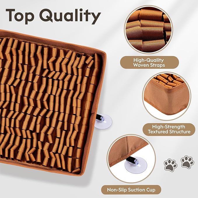 FunFurry Snuffle Mat for Dogs, Dog Puzzle Mat, Interactive Dog Toys for Enrichment,Sniff Mats with Non-Slip Backing,Suitable for Breeds and Sizes of Dogs (Brown, 17" X 15")