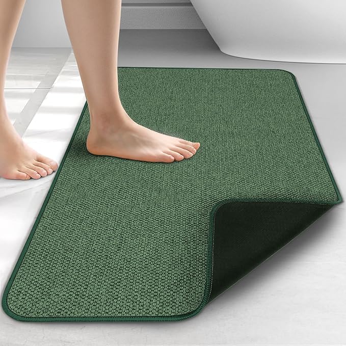 Upgraded Bath Mat 24x48Inch, Thin Bath Mats Rugs with Rubber Backing Non-Slip, Absorbent,Quick Dry Machine Washable, Home Decor Accessories Cozy Cloth Bathroom Rugs fit Under Door/Sink/Tub-Green