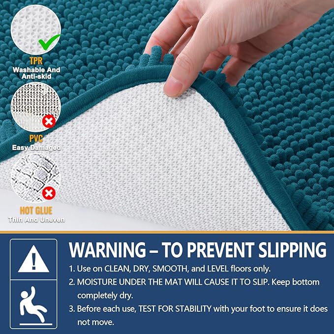 Arotive Bathroom Rugs 47x24, Extra Soft Absorbent Shaggy Chenille Bath Rugs, Machine Washable Rubber Backing Non-Slip Bath Mats for Bathroom Floor Tub and Shower, Home Decor Accessories,Peacock Blue