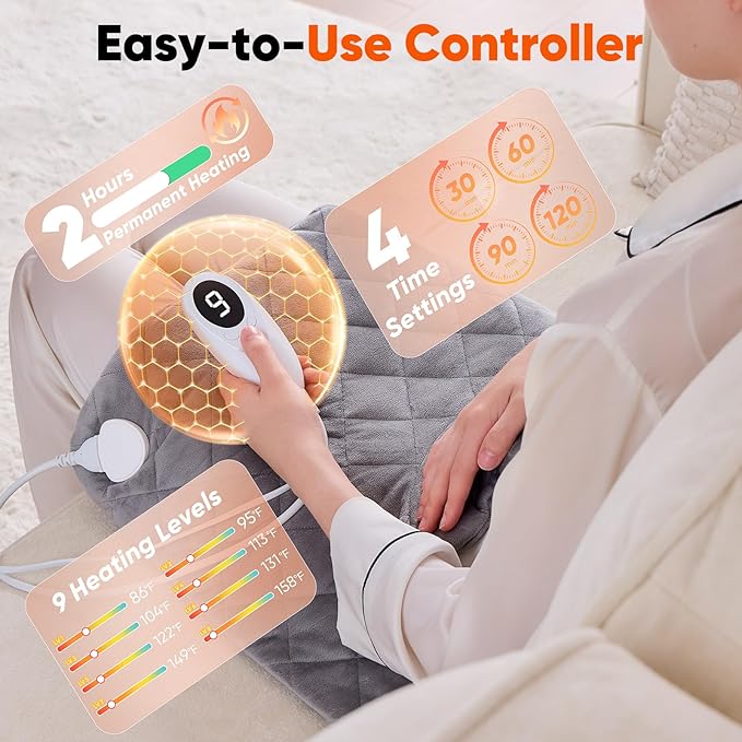 3 lb Weighted Heating Pad for Neck and Shoulders, Mothers Day Gifts for Mom Wife Grandma, Birthday Gifts for Men Women Dad, Instant Electric Heated Blanket with 9 Heat Options 4 Auto-Off Timer, Grey