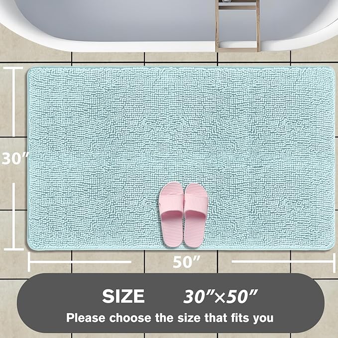 Bathroom Rugs 30 x 50 Inch – Extra Large Bath Mat | Absorbent and Washable Thick Chenille Bath Rugs Non-Slip Runner Rug for Bathroom, Shower, Tub(Aqua)