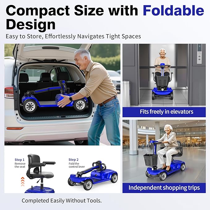 Heavy Duty Mobility Scooter for Seniors, Red,420 lbs Capacity -12.4 Miles Range 4 Wheel Electric Scooter with Seat, 20° Hill Climb, 300W Motor, Easy to Operate and Foldable