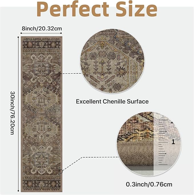 Non Slip Stair Treads for Wooden Steps 15PCS - 8"x30" Indoor Safety Carpet, Edging Mats with TPE Adhesive Backing, Pet and Elderly Friendly Stair Rugs (Sage/Brown)