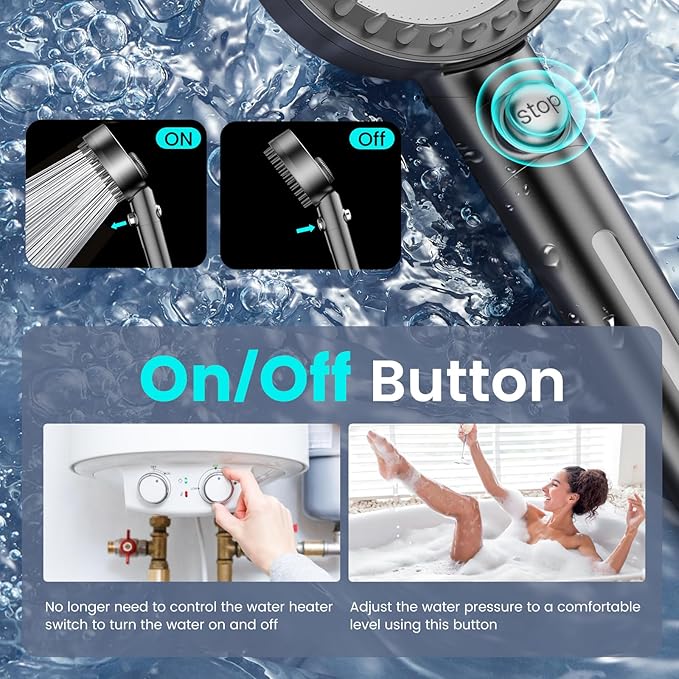 PWERAN Filtered Shower Head with Handheld, High Pressure 4 Spray Mode Showerhead with Filters, Water Softener Filter Beads for Hard Water with ON/OFF Switch for Pets - Remove Chlorine (Gray)