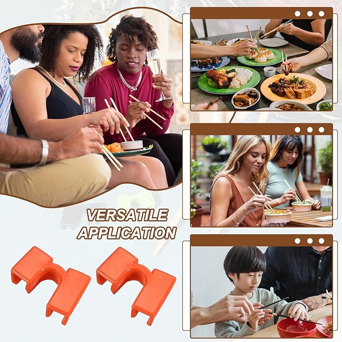 uxcell 10 Pcs Chopsticks Helper, Reusable Training Chopstick Hinges Connector Practice Chop Sticks Helpers for Adult Beginners Learners, Orange Red