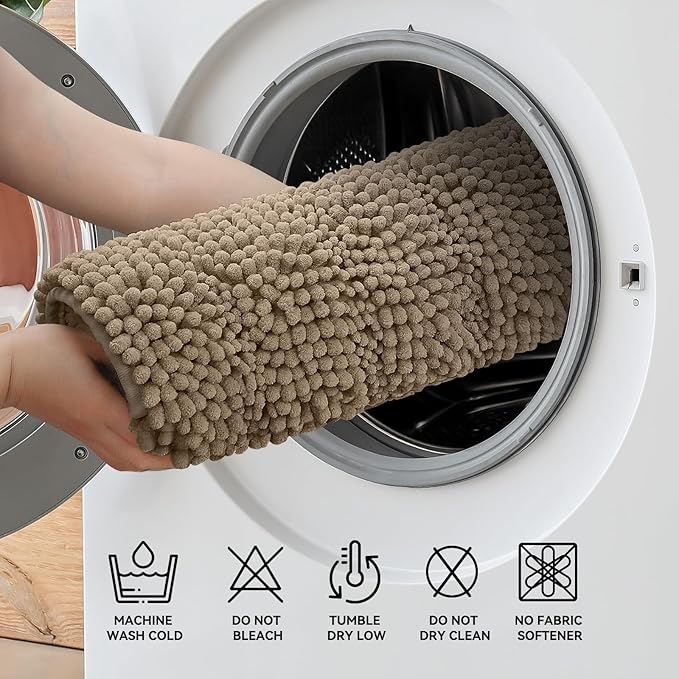 Bcoimo 24"×17" Chenille Bath Mat – Non-Slip with Backing Bath Rug Ultra-Absorbent and Machine Washable Bathroom Mat Quick-Dry Design. Ideal for Bathroom and Tub Areas