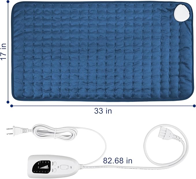 33"X17" Electric Heating pad with 6 Heat Settings, Auto Shut Off, Dry Electric Heating for Back Neck Knee Arms Legs Shoulder Heat Pads for Christmas Birthday Father's Day Mother's Day (Dark Blue)