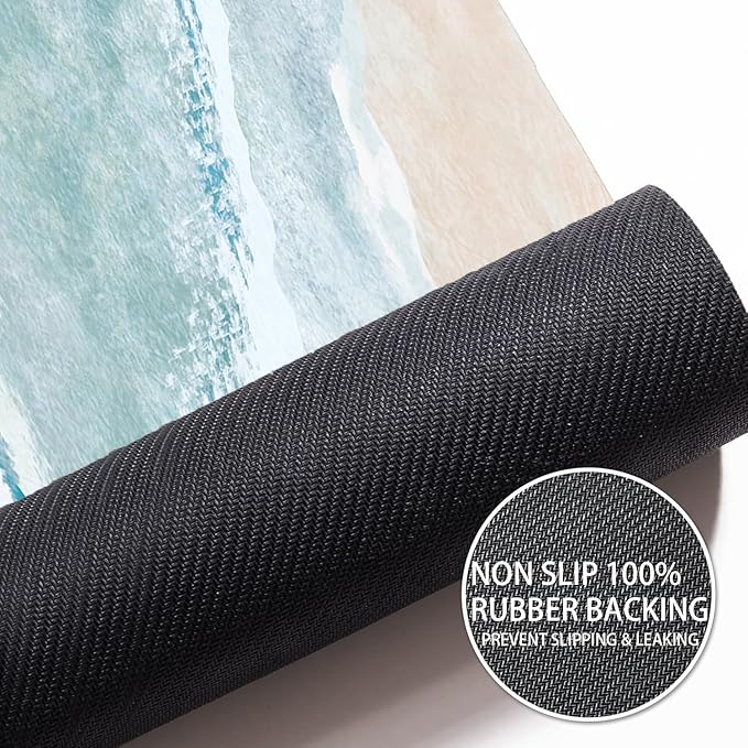 Quick Dry Bath Mat for Bathroom,Super Absorbent Beach Welcome Bath Rug Non-Slip Rubber Backing,Machine Washable Bathroom Floor Mat for Shower, Tub, Sink Area Coastal Beach (16"x24"+30"x20")