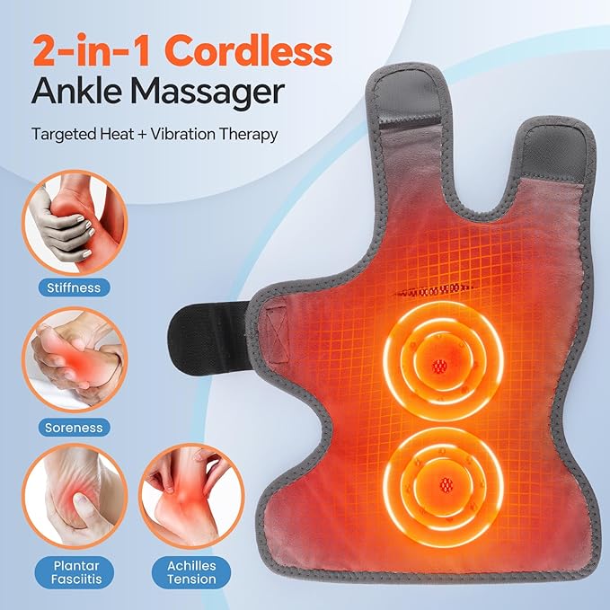 2PCS Cordless Foot Massager for Neuropathy, Foot and Ankle Massager for Pain Relief, 3000mAh Rechargeable Ankle Heating Pad with Massage for Circulation, Gray