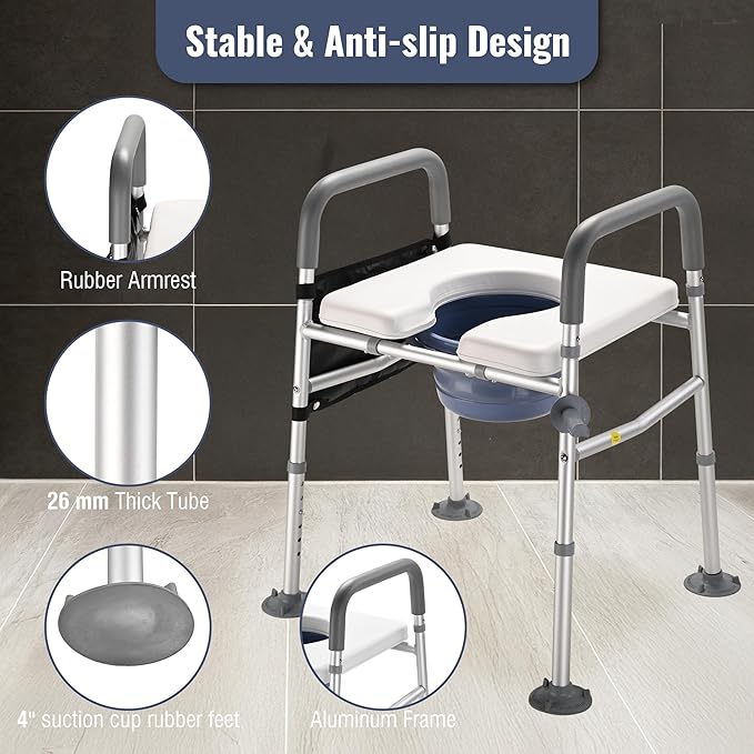 Yescom Raised Toilet Seat and Bathtub Grab Bar Kit for Seniors Disabled Safety Adjustable Height