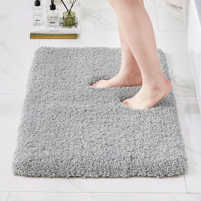 Bathroom Rugs Non Slip Washable 36x24, Ultra Thick Soft Microfiber Absorbent Bath Mats, High Density Foam Latex Non Slip Backing Bath Rugs, Fluffy Floor Carpet for Tub&Shower, Grey