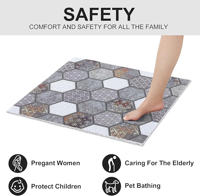 Non Slip Shower Mat: 24 X 24 Inch Stylish Square Shower Mats for Inside Shower - Soft PVC Loofah Trimmable Anti Slip Shower Mat for Elderly, Quick Drying