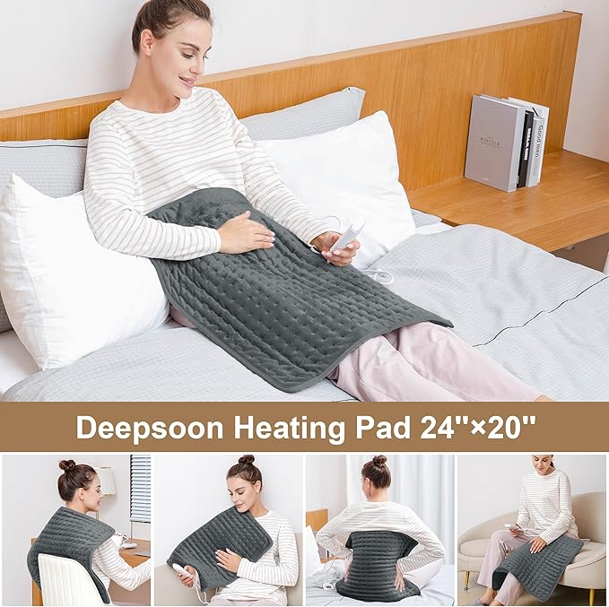Deepsoon Heating Pad,Electric Heating Pads for Back,Neck,Moist Heating Pad for Abdomen Shoulder Knee Legs,Dry/Moist Heat&Auto Shut Off,Mother's Day Birthday for Men and Women,Dark Gray,24x20 Inch