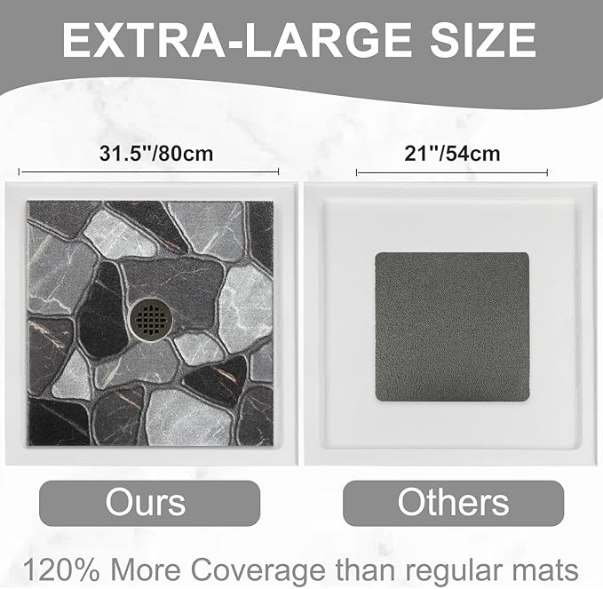 Square Shower Mat Non Slip: 32x32 Inch Extra Large Shower Mats for Inside Shower, Anti Slip Shower Floor Mat, Loofah Shower Stall Mats for Elderly, Non Slip Shower Mat with Drain Hole in Middle