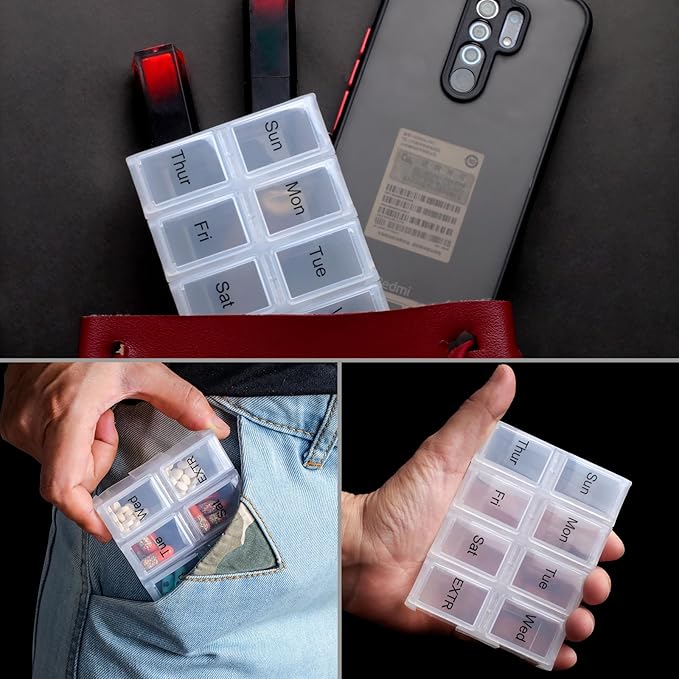 2 Packs Weekly Travel Pill Organizer Case for Purse with Removable 7 Day Box, Fashionable Pill Container for Medicine, Vitamin, Supplement