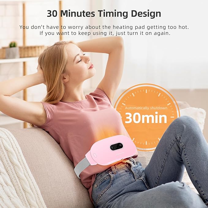 Portable Cordless Heating Pad Cramps:COSYGLOW 6 Heat Levels 6 Massage Modes,3S Fast Heating,Period Menstrual Electric Heating Pad,Gifts for Women and Girls (Pink)
