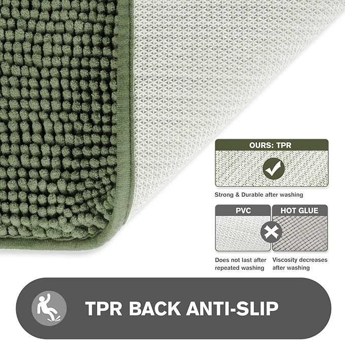 Bathroom Runner Rug 24 x 60 Inch – Extra Large Long Bath Mat | Absorbent and Washable Thick Chenille Bath Rug Non-Slip Runner Rug for Bathroom, Shower, Sink(Loden Green)