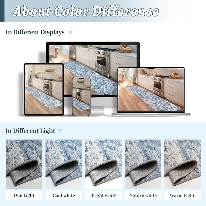Runners for Hallways Ultra Non-Slip 2x10 Long Runner Rugs Washable Abstract Tear and Stain Resistance No Pile Lightweight Modern Rug Runners for Entryway, Kitchen, Walkway, Ocean Blue