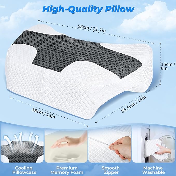 SAHEYER Side Sleeper Pillow with Arm Hole, Upgraded Memory Foam Shoulder Pillow for Neck Pain Relief, Adjustable Multi-Angle Arm Tunnels Support for Adults Pressure-Free Sleep (Black)