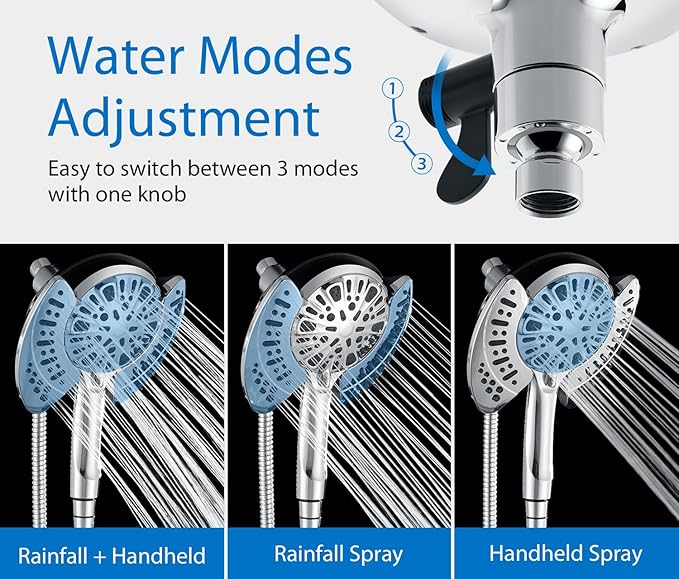 INAVAMZ 2-in-1 Shower Head with Handheld Combo: 2.5GPM Rainfall Shower Head & Handheld Shower Head Use Together or Alone, 9 Spray Settings Hand Held Shower Head with Hose, Shower Trim Systems