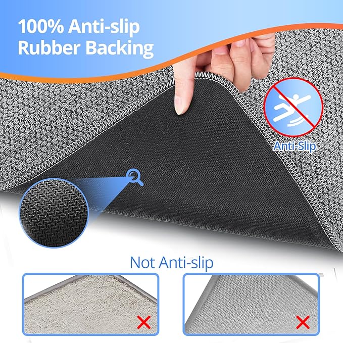 Bath Mat Non-Slip, Ultra Thin Bathroom Rugs with Rubber Backing, Absorbent,Quick Dry Machine Washable, Home Decor Accessories Cozy Cloth Bathroom Rugs fit Under Door/Sink/Tub/Shower,Gray,17x27 Inch