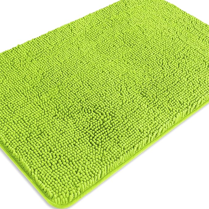 Lime Green Bathroom Rugs – Absorbent and Washable Bath Mat, Non-Slip, Thick Soft Chenille Bath Rugs for Bathroom Floor, Shower, Sink - 24" x 36"