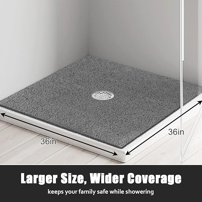 ZOESOE Square Shower Mat Non Slip: 36x36 Inch Large Shower Mats for Inside Shower with Drain Hole in Center, Super Soft PVC Loofah Massage Shower Stall Mat, Anti Slip Shower Floor Mat, Quick Drying