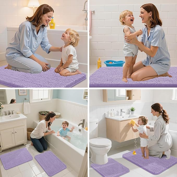 Arotive Bathroom Rugs 30x20, Extra Soft Absorbent Shaggy Chenille Bath Rugs, Machine Washable Rubber Backing Non-Slip Bath Mats for Bathroom Floor Tub and Shower, Home Decor Accessories,Lavender