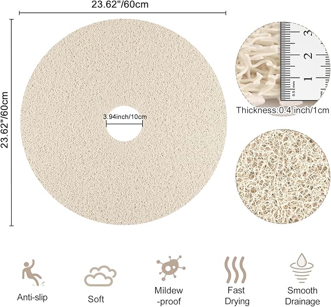 Shower Mat Non Slip, Round Shower Mat for Inside Shower, Non Slip Bathtub Mat, Fast Drying Bath Tub Mats, Loofah Mat for Shower Bathroom, Quick Drying, Resistant (Beige, 24 x 24 Inch)