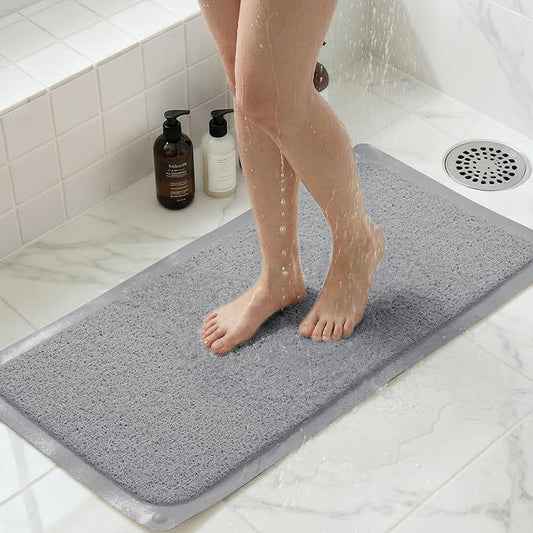 Upgraded Anti Slip Shower Mat for Inside Shower,Non Slip Bathtub Mat with Suction Cups,Shower Floor Mat，Scrubber Mats,Easy to Clean,Quick Dry,Easy Drainage,Loofah Bath Mat for Tub,Grey,17''x32''