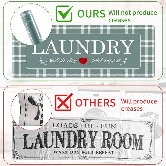 XLHOMO Laundry Room Rug Runner, 17"x47" Buffalo Plaid Non Slip Teal Laundry Rugs, Farmhouse Washable Floor Laundry Mats for Laundry Room, Mudroom, Kitchen, Washroom, Bathroom, Entryway Rugs Decor