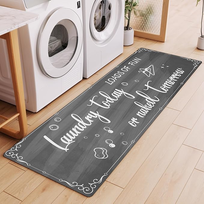 XLHOMO Laundry Room Rug Runner, 17"x60" Non Slip Nappa Leather Laundry Rugs, Grey Farmhouse Washable Floor Laundry Mats for Laundry Room, Kitchen, Washroom, Bathroom, Mudroom, Hallway Entryway Decor