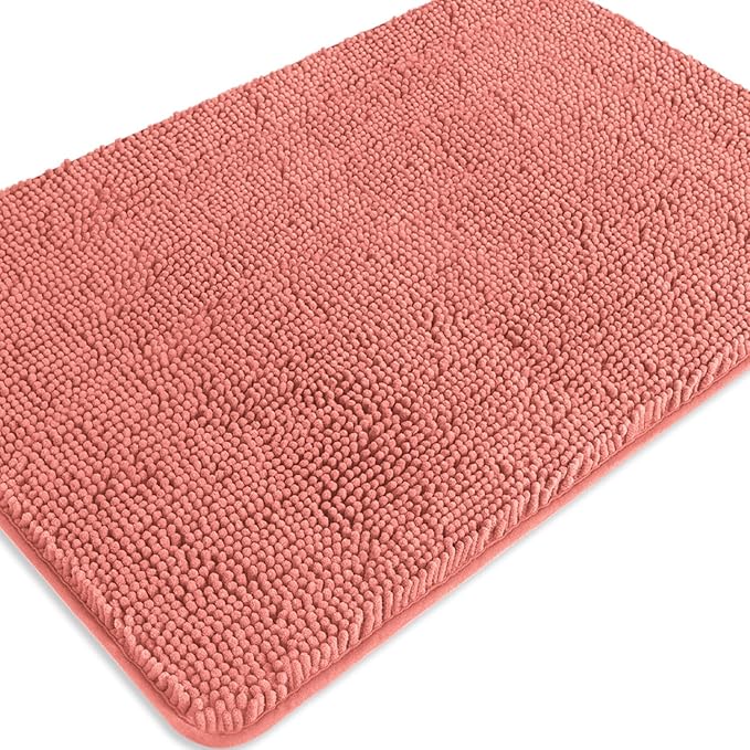 Coral Bathroom Rugs – Absorbent and Washable Bath Mat, Non-Slip, Thick Soft Chenille Bath Rugs for Bathroom Floor, Shower, Sink - 24" x 36"