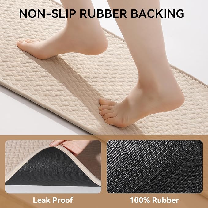 YDKGL Bathroom Runner Non Slip, Extra Soft Absorbent Quick Dry Bath Mats, Foam Weave Texture Thin Bath Rugs Washable with Rubber Backing, 24" x 70“