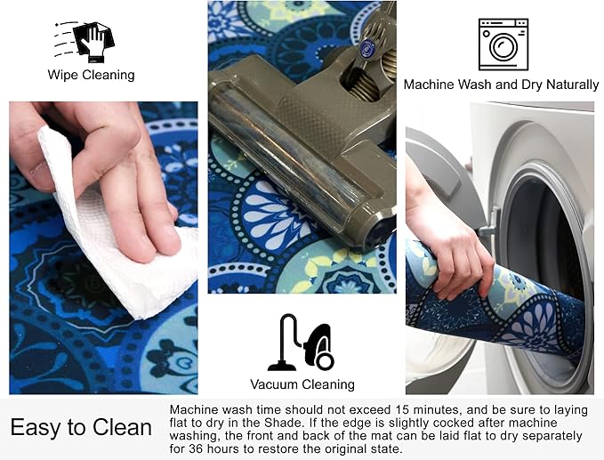 1/10 Inch Ultra Thin 24"×35" Large Front Door Mat Indoor Entrance Inside Non Slip, Waterproof Rubber Kitchen Mat and Interior Home Washable Door Mat, Royal Blue