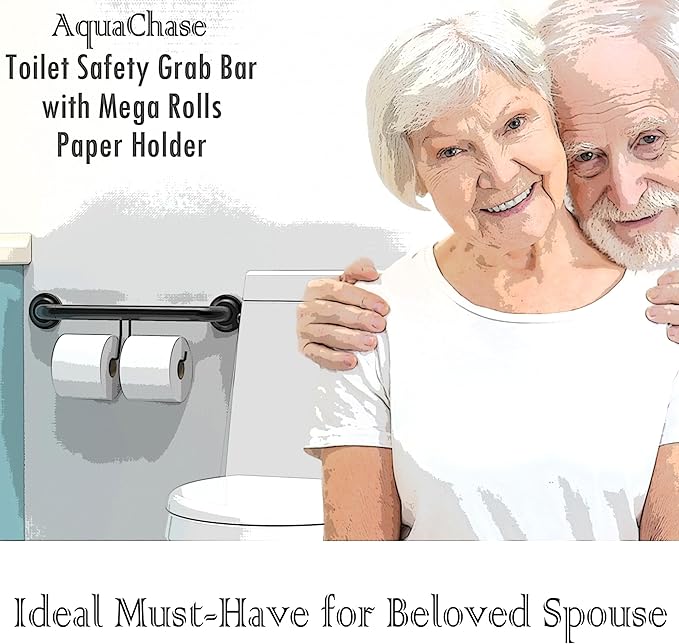 ADA Compliant Grab Bar with Toilet Paper Holder (2 Mega Rolls), 500lbs Weight Support, 1-1/4 x 16 inch for Stud Mount, Brushed Nickel