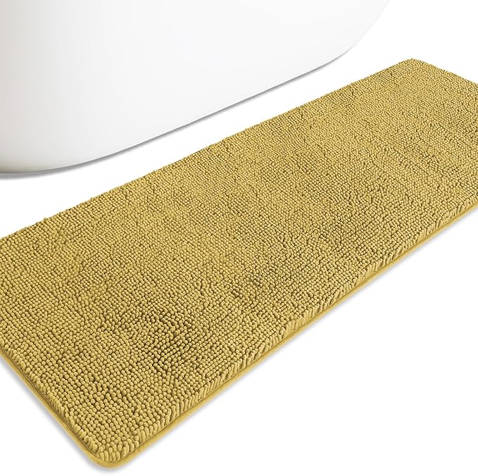 Bathroom Runner Rug 24 x 72 Non Slip – Extra Long Bath Mat | Absorbent and Washable Thick Chenille Runner Rug for Bathroom, Shower, Tub, Sink(Mustard)